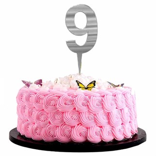 Gümüş Renkli 9 Rakam Pleksi Pasta Süsü