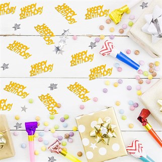 Altın Renkli Happy Birthday Masa Konfetisi