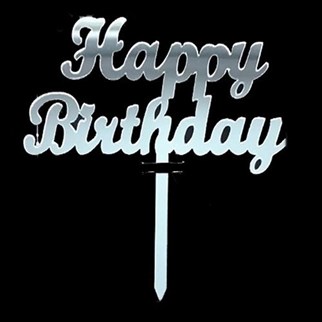 Happy Birthday Pleksi Pasta Süsü Gümüş Renkli