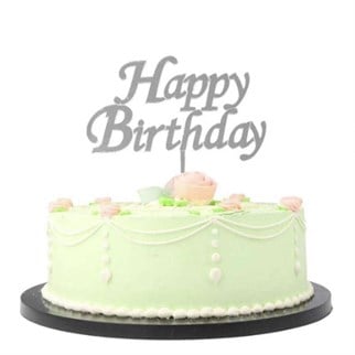 Happy Birthday Pleksi Pasta Süsü Gümüş Renkli