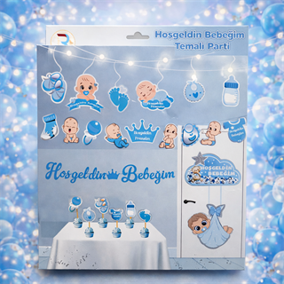 Hoşgeldin Bebeğim Mavi Doğum Günü Seti