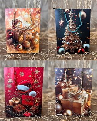 Karışık Yılbaşı Karton Çanta 12 Adet