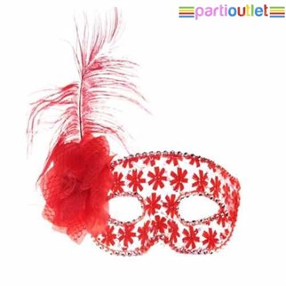 Kırmızı Balo Maskesi Tüylü