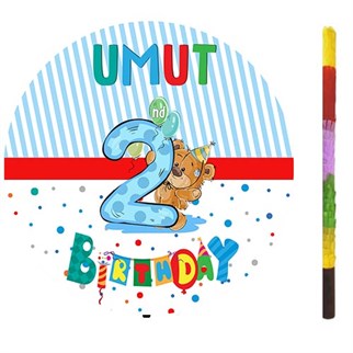 Kişiye Özel 2 Yaş Ayıcıklı Pinyata + Sopası