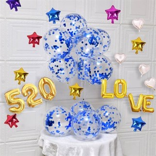 Metalik Lacivert Konfetili Balon