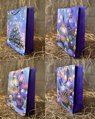 Mor Simli Karton Çanta 12 Adet