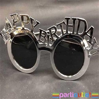 Gümüş Renkli Happy Birthday Gözlük