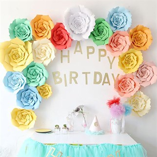 Sarı Renkli 3 Boyutlu Dekoratif Kağıt Çiçek 30 Cm 2 Adet