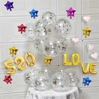 Şeffaf Gümüş Konfetili Balon 10 Adet