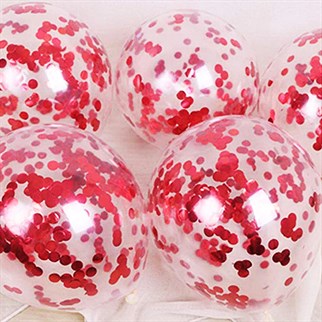Şeffaf Kırmızı Konfetili Balon 10 Adet