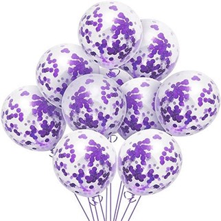 Şeffaf Mor Konfetili Balon 10 Adet