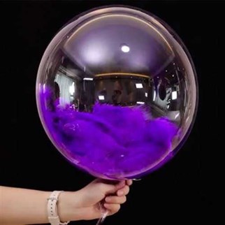 Şeffaf Mor Tüylü Balon 45 Cm