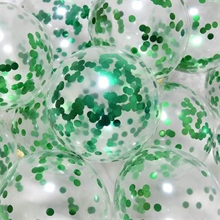 Şeffaf Yeşil Konfetili Balon 10 Adet
