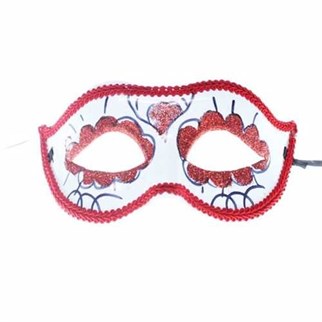 Simli Balo Parti Maskesi Kırmızı Renkli