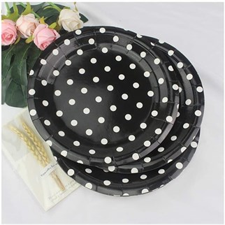 Siyah Puantiyeli Karton Tabak - 23 Cm