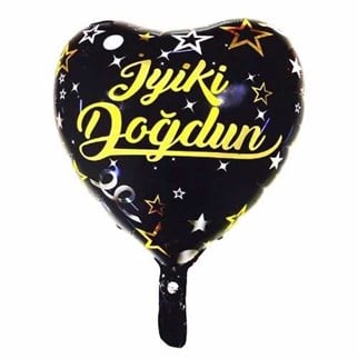 Siyah Renkli İyi Ki Doğdun Kalp Folyo Balon