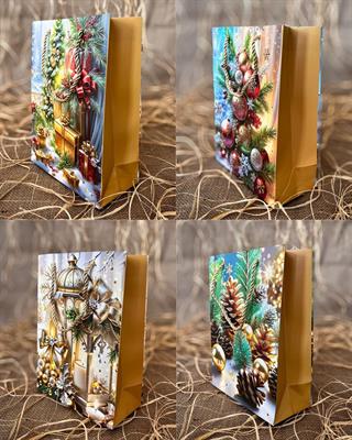 Yeşil Yılbaşı Karton Çanta 12 Adet