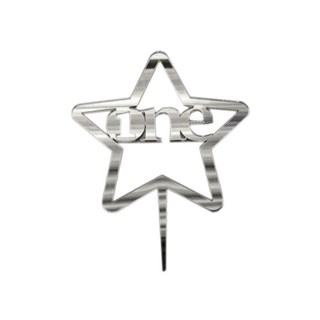 Yıldızlı One Pasta Süsü Gümüş Renkli