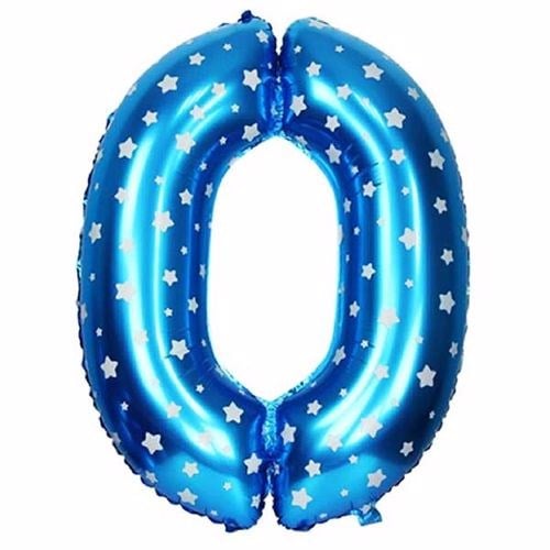 0 Rakam Mavi Yıldızlı Folyo Balon 100 Cm
