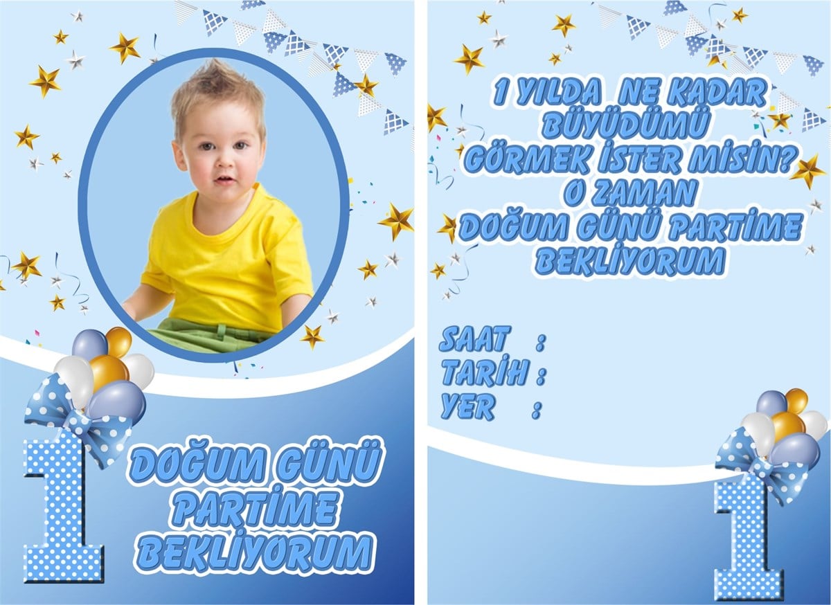 1 Yaş Kişiye Özel Davetiye 10 Adet