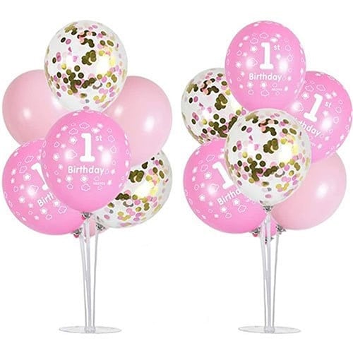 1 Yaş Kız Ayaklı Konfetili Balon Standı