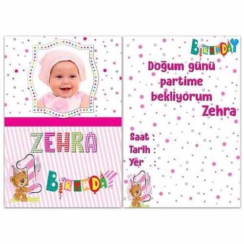 1 Yaş Kız Ayıcık Davetiye 10 Adet