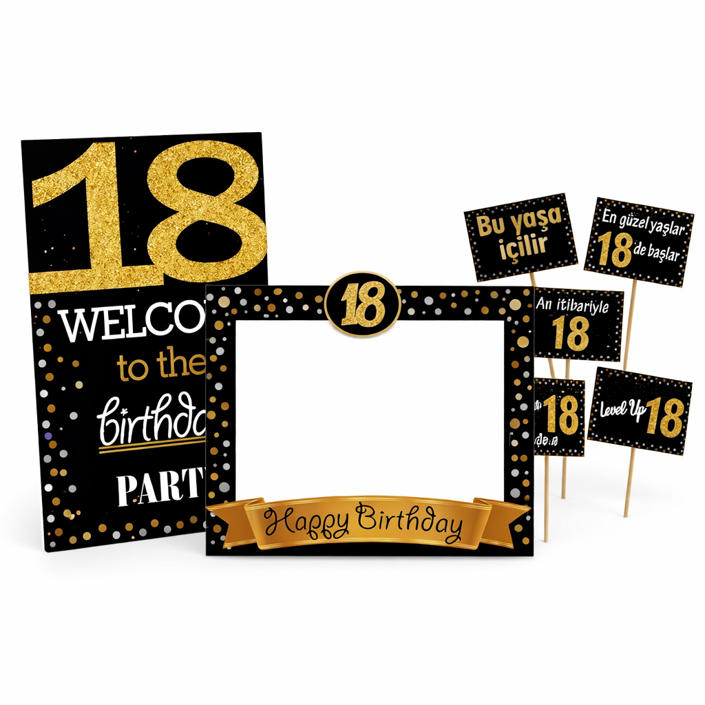 18 Yaş Partisi18 Yaş Gold Pano Çerçeve Konuşma Balonu Set