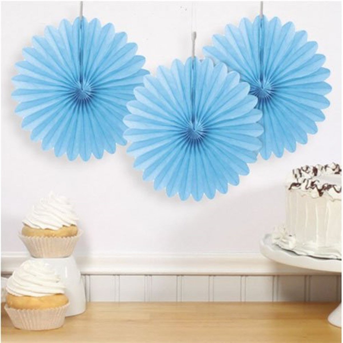 3 Adet Mavi Yelpaze Süs Seti 50 Cm