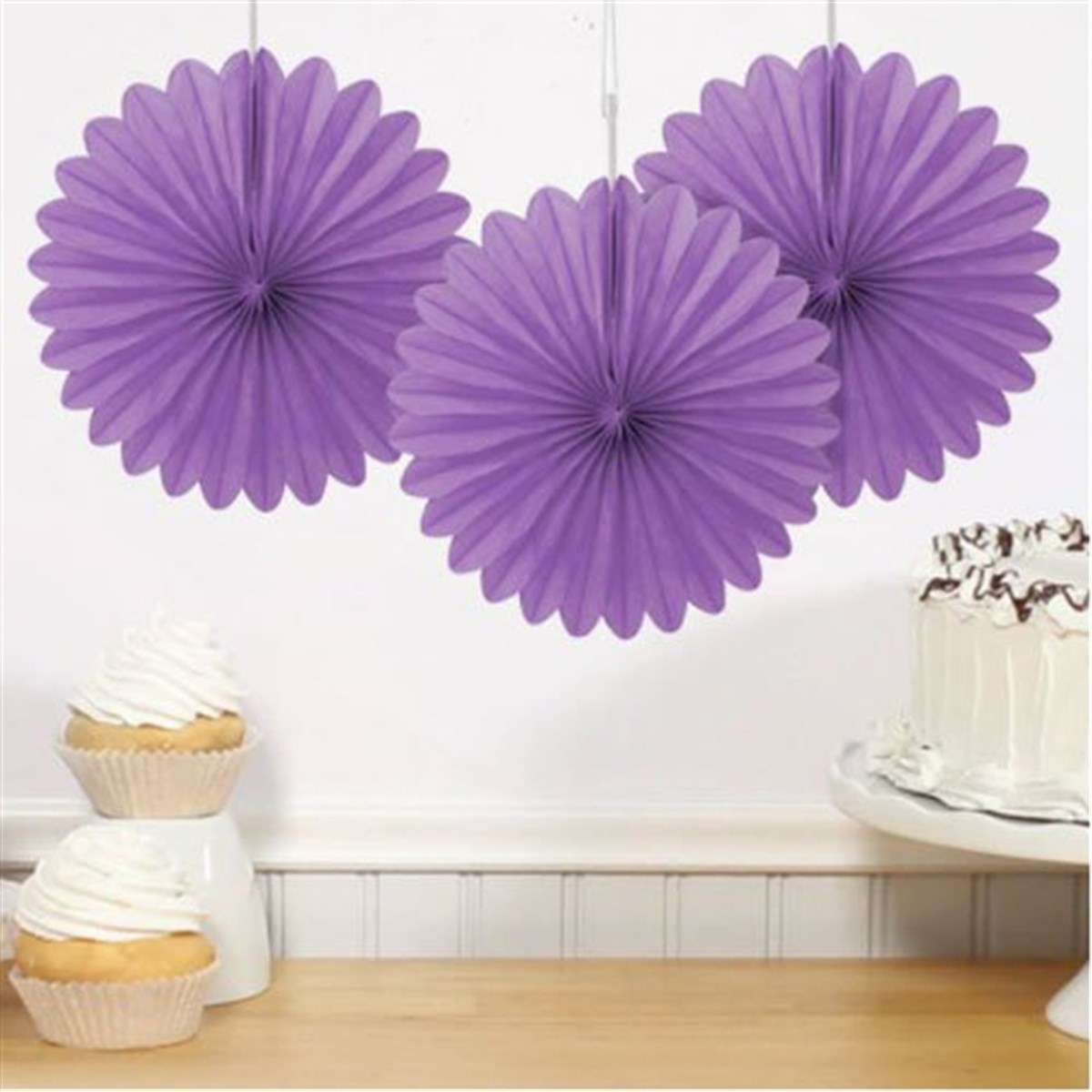 3 Adet Mor Yelpaze Süs Seti 50 Cm