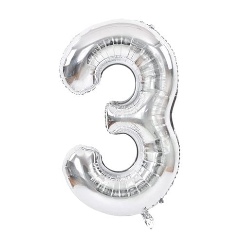 3 Rakam Folyo Gümüş Balon Küçük 35 cm