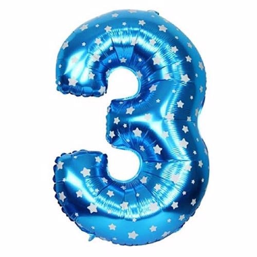 3 Rakam Mavi Yıldızlı Folyo Balon 100 cm