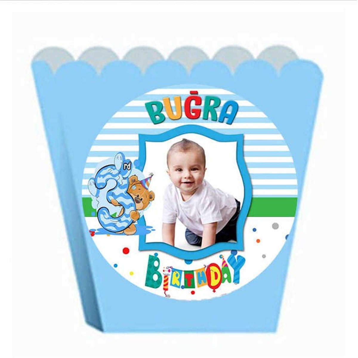 3 Yaş Kişiye Özel Popcorn Kutusu 8 Adet