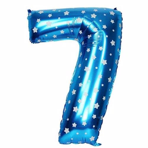 7 Rakam Mavi Yıldızlı Folyo Balon 100 cm