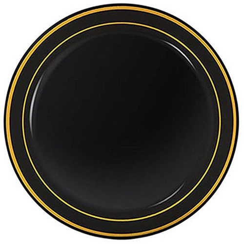 Altın Çizgili Siyah Mika Tabak 6 Adet 26 Cm