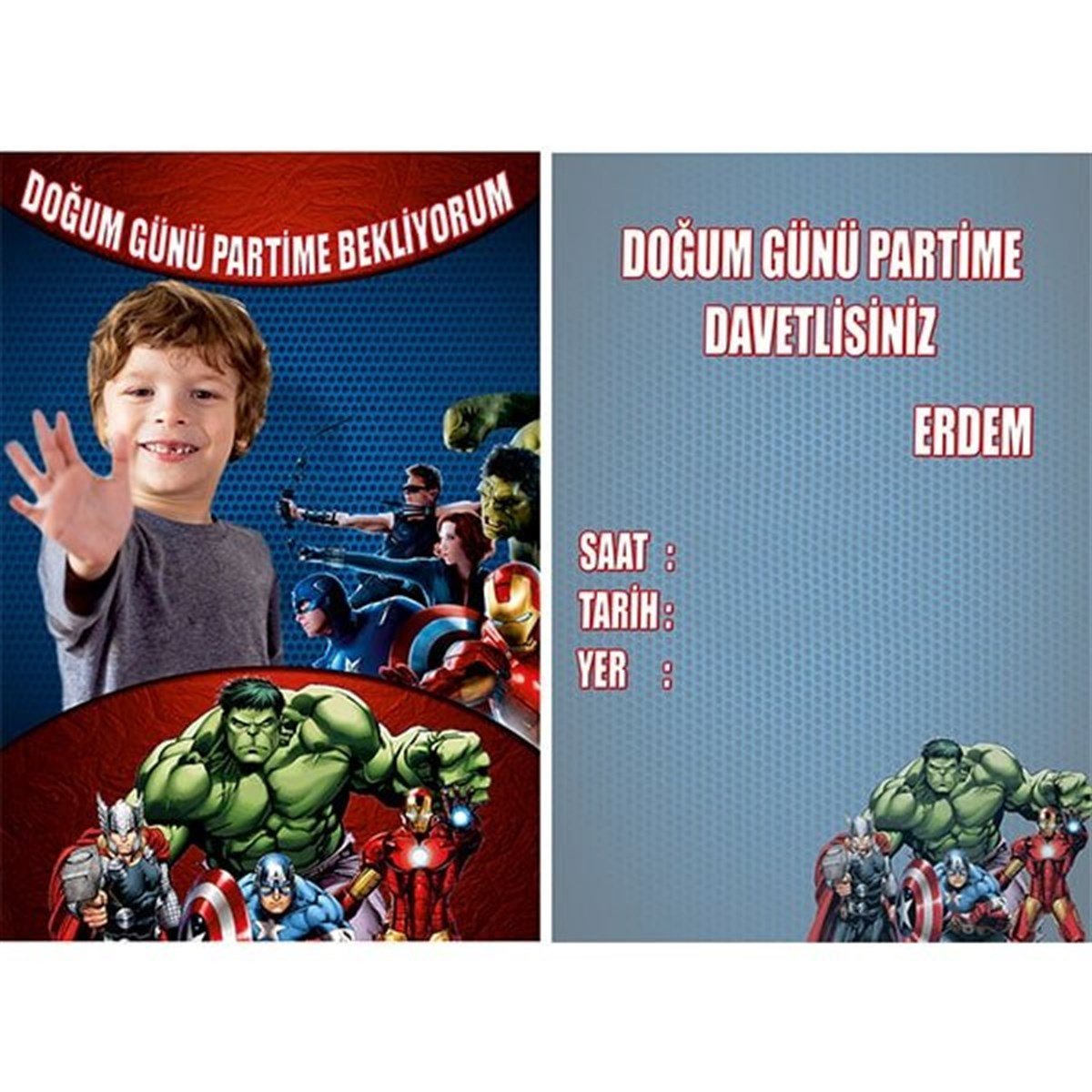 Avengers Kişiye Özel Davetiye 10 Adet