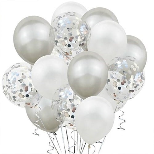 Beyaz Gümüş Konfetili Balon