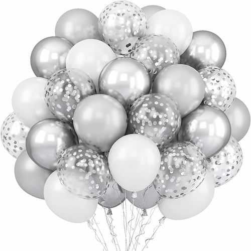 Beyaz Gümüş Konfetili Uçan Balon 15 Adet