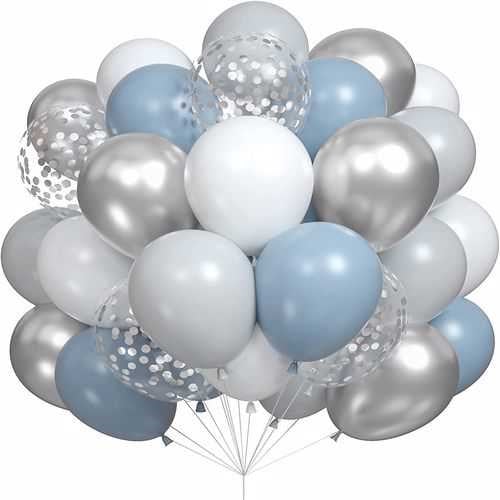 Beyaz Mavi Gümüş Konfetili Uçan Balon 20 Adet