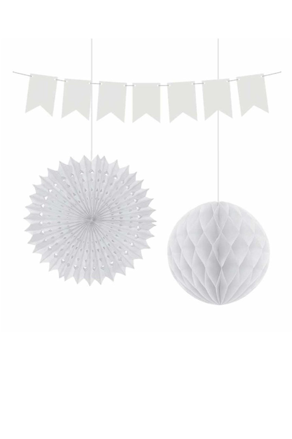 Beyaz Yelpaze Süs Seti 3 Adet