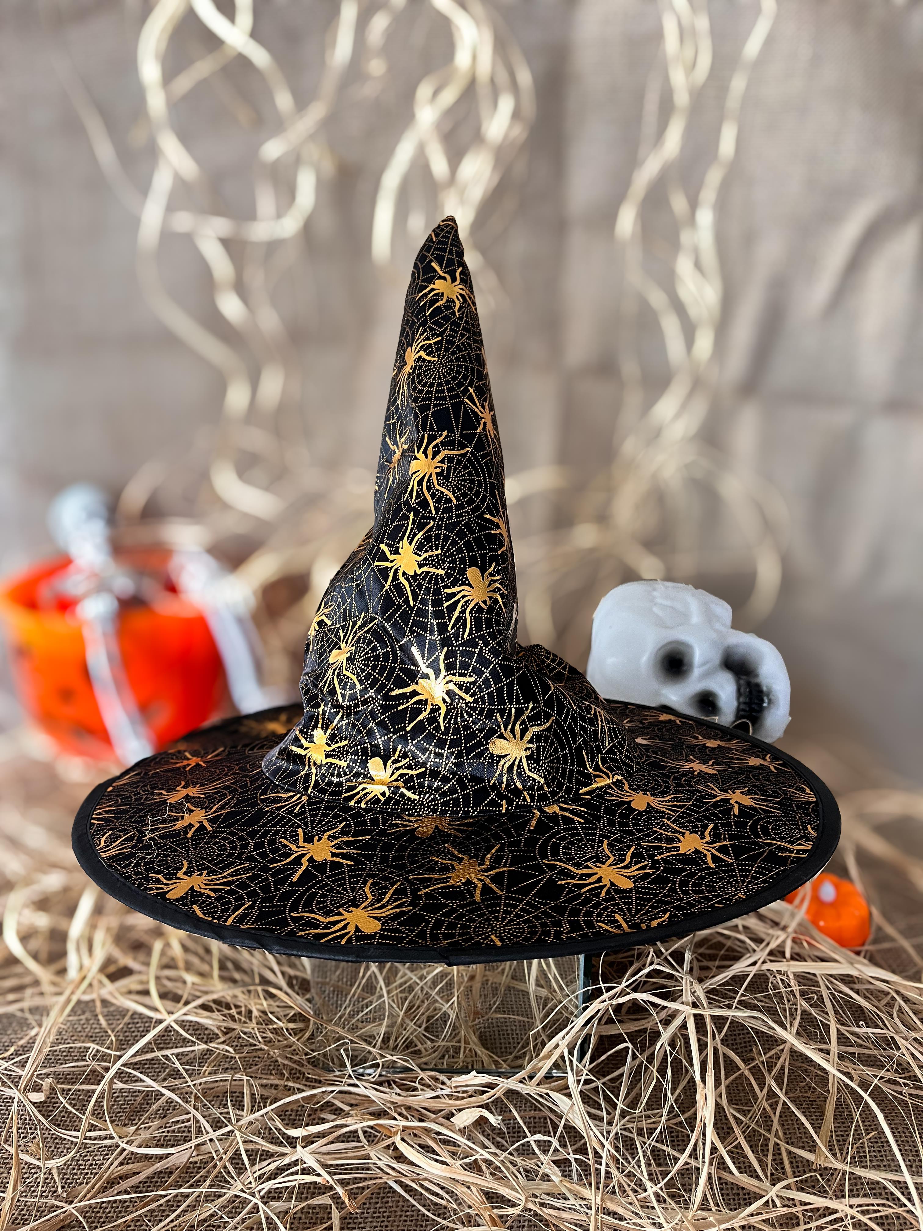 Şapka Taç MaskeCadı Şapkası Gold Örümcek Ağı Desenli