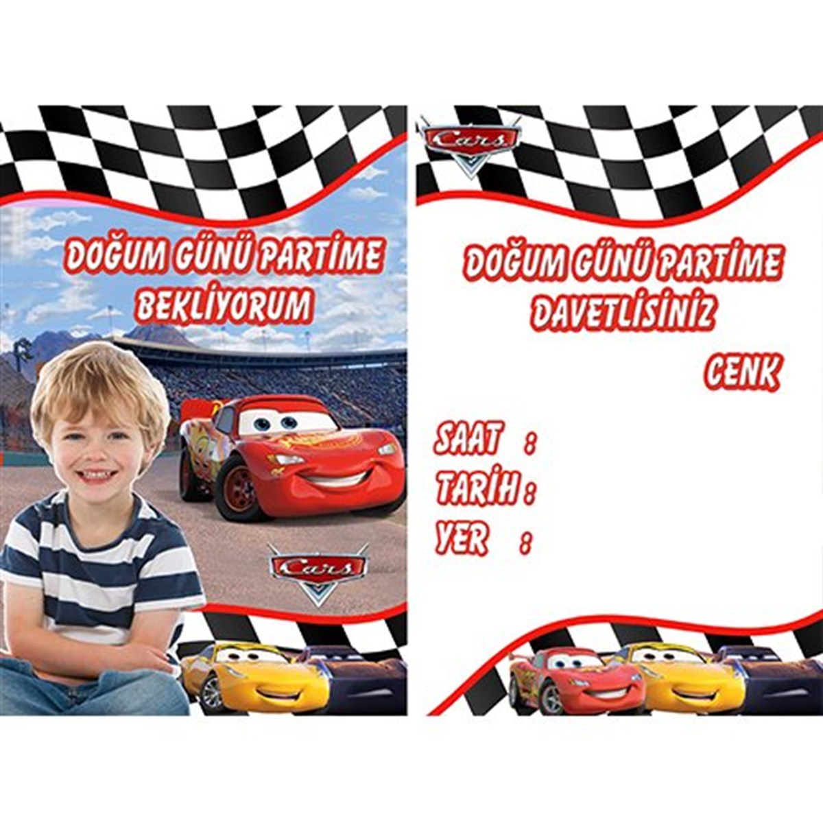 Cars Kişiye Özel Davetiye 10 Adet