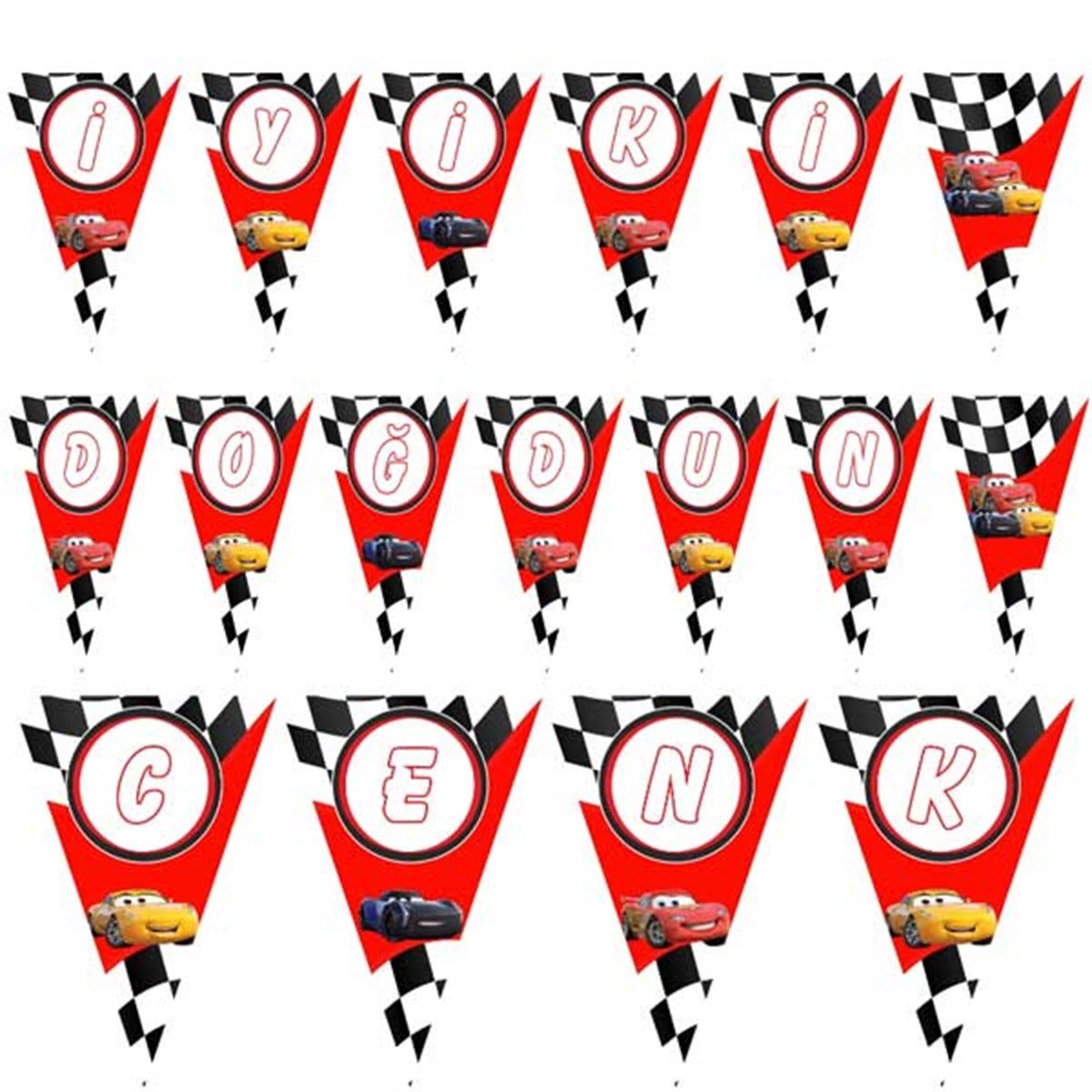 Cars Kişiye Özel İsimli Bayrak Afiş