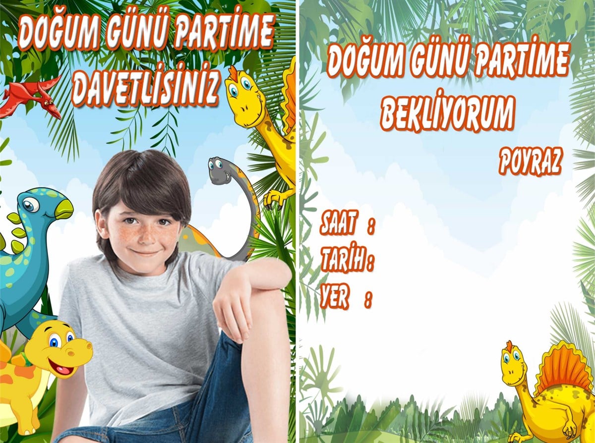 Dinozor Kişiye Özel Davetiye 10 Adet