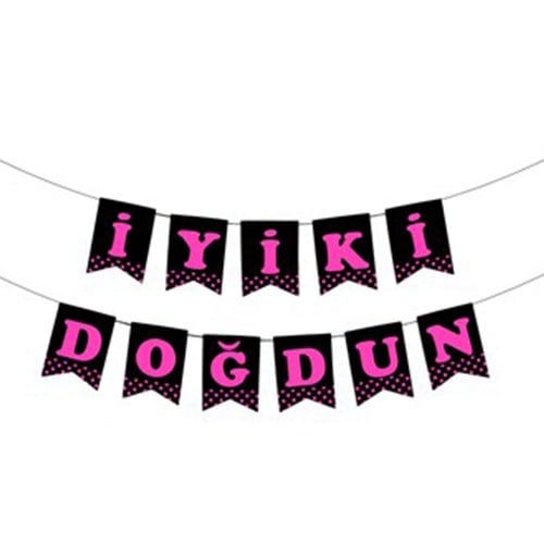 Fuşya Siyah İyi Ki Doğdun Yazı