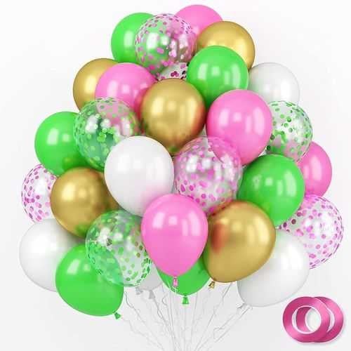 Fuşya Yeşil Gold Konfetili Uçan Balon 25 Adet