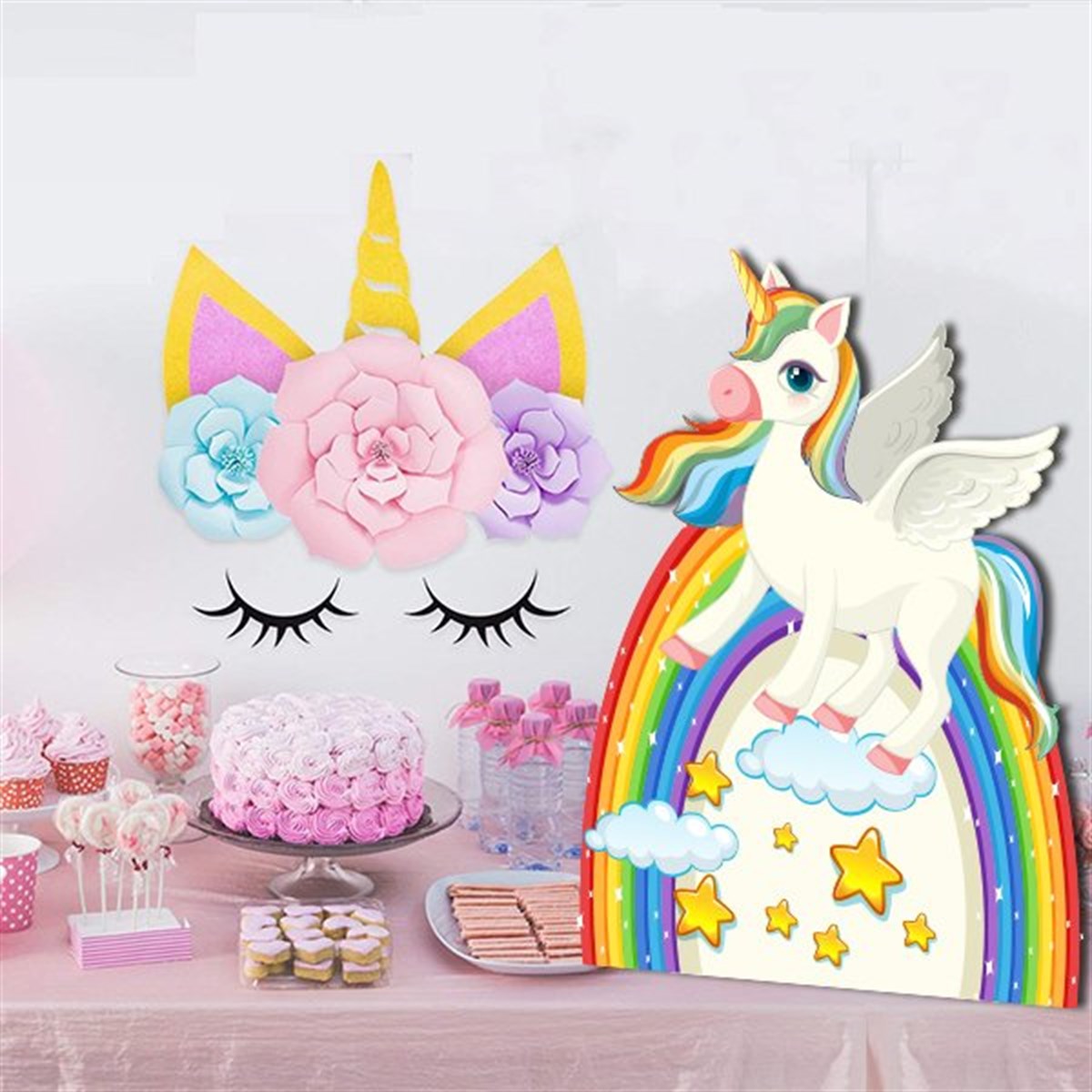 Gökkuşağı Unicorn Masa Üstü Ayaklı Pano