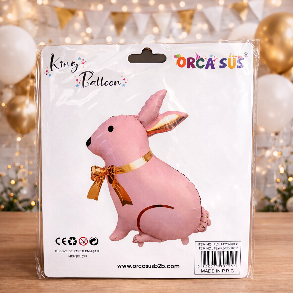 Karakter Folyo BalonlarGold Papyonlu Pembe Tavşan Folyo Balon