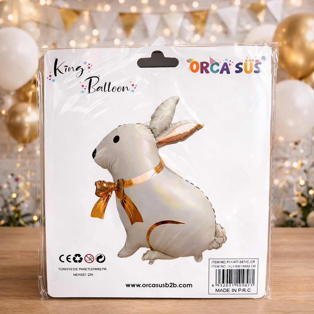 Karakter Folyo BalonlarGold Papyonlu Tavşan Folyo Balon