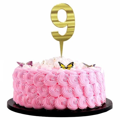 Gold Renkli 9 Rakam Pleksi Pasta Süsü