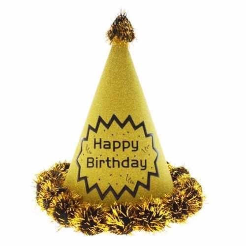 Gold Simli Happy Birthday Karton Şapka Büyük